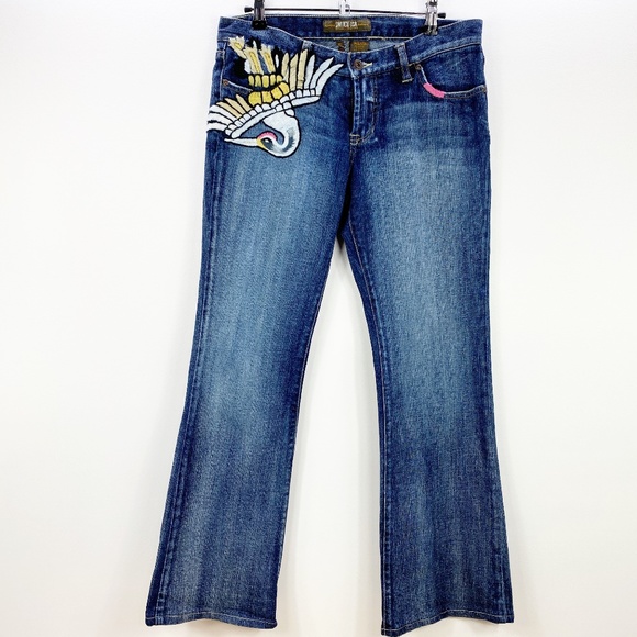 Switch USA Embroidered Bird Dark Wash Flare Leg Sz 30 - Picture 1 of 9